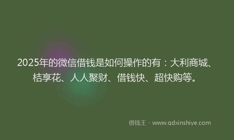 2025年的微信借钱是如何操作的有：大利商城、桔享花、人人聚财、借钱快、超快购等。