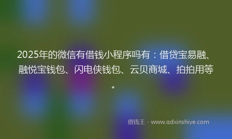 2025年的微信有借钱小程序吗有：借贷宝易融、融悦宝钱包、闪电侠钱包、云贝商城、拍拍用等。