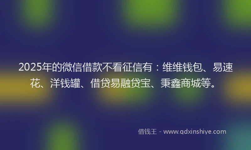 2025年的微信借款不看征信有：维维钱包、易速花、洋钱罐、借贷易融贷宝、秉鑫商城等。