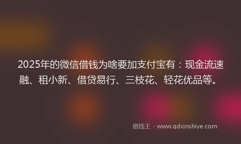 2025年的微信借钱为啥要加支付宝有：现金流速融、租小新、借贷易行、三枝花、轻花优品等。