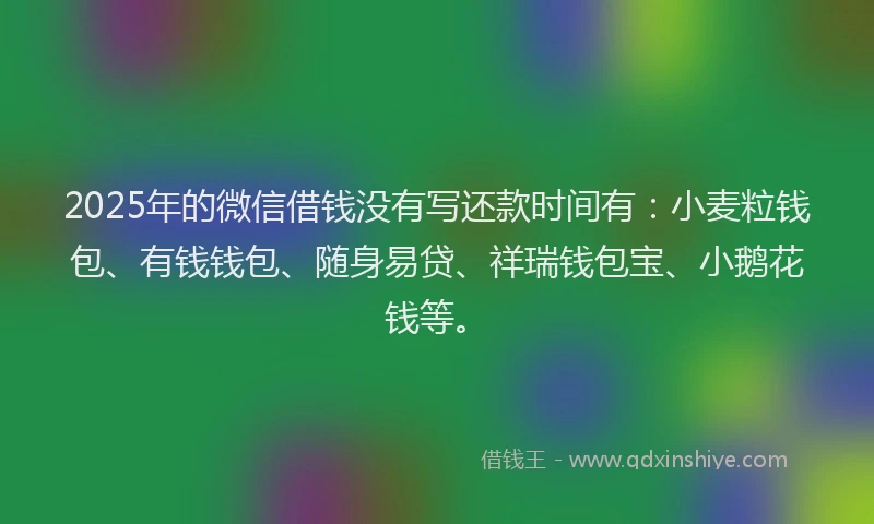 2025年的微信借钱没有写还款时间有：小麦粒钱包、有钱钱包、随身易贷、祥瑞钱包宝、小鹅花钱等。