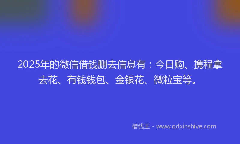 2025年的微信借钱删去信息有：今日购、携程拿去花、有钱钱包、金银花、微粒宝等。