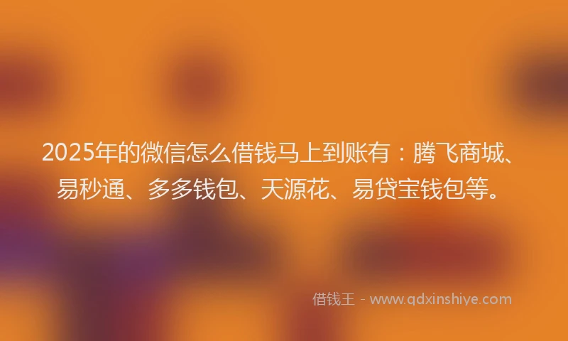 2025年的微信怎么借钱马上到账有：腾飞商城、易秒通、多多钱包、天源花、易贷宝钱包等。