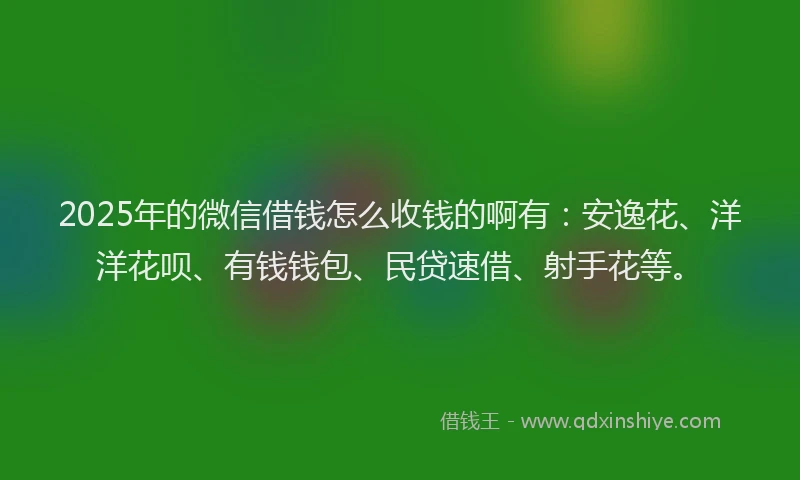 2025年的微信借钱怎么收钱的啊有:安逸花、洋洋花呗、有钱钱包、民贷速借、射手花等。