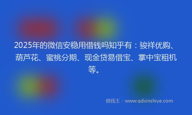 2025年的微信安稳用借钱吗知乎有：骏祥优购、葫芦花、蜜桃分期、现金贷易借宝、掌中宝租机等。