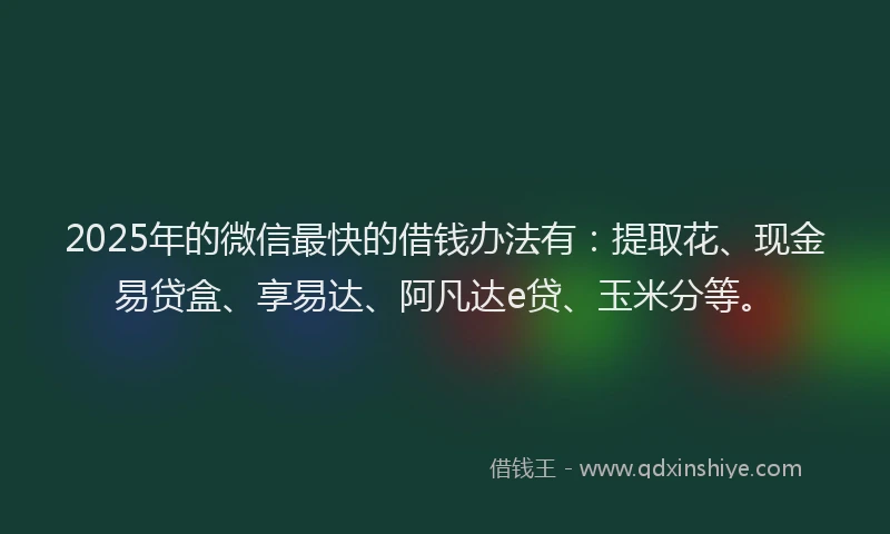 2025年的微信最快的借钱办法有：提取花、现金易贷盒、享易达、阿凡达e贷、玉米分等。
