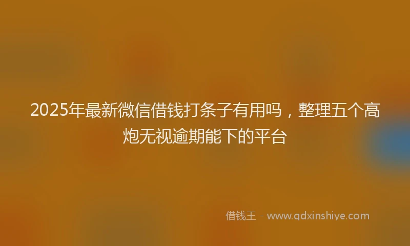 2025年最新微信借钱打条子有用吗，整理五个高炮无视逾期能下的平台