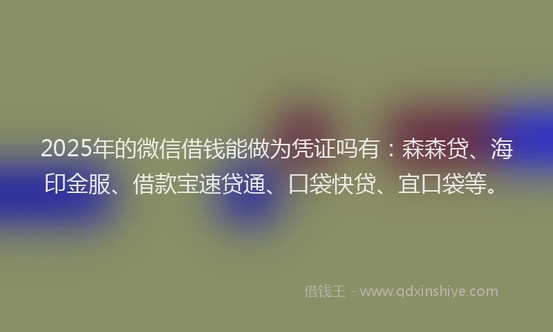 2025年的微信借钱能做为凭证吗有：森森贷、海印金服、借款宝速贷通、口袋快贷、宜口袋等。