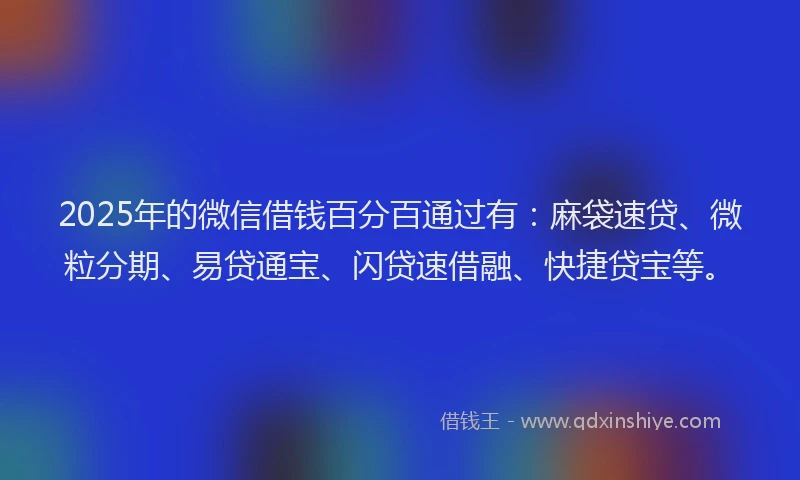2025年的微信借钱百分百通过有：麻袋速贷、微粒分期、易贷通宝、闪贷速借融、快捷贷宝等。