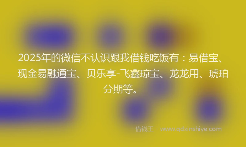 2025年的微信不认识跟我借钱吃饭有：易借宝、现金易融通宝、贝乐享-飞鑫琼宝、龙龙用、琥珀分期等。