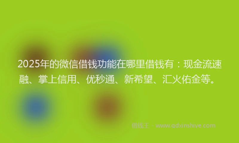 2025年的微信借钱功能在哪里借钱有：现金流速融、掌上信用、优秒通、新希望、汇火佑金等。