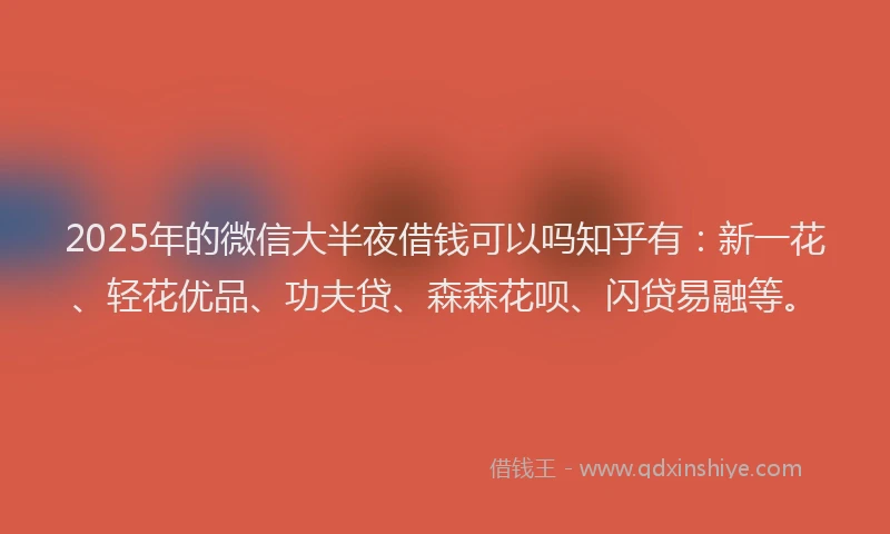 2025年的微信大半夜借钱可以吗知乎有：新一花、轻花优品、功夫贷、森森花呗、闪贷易融等。