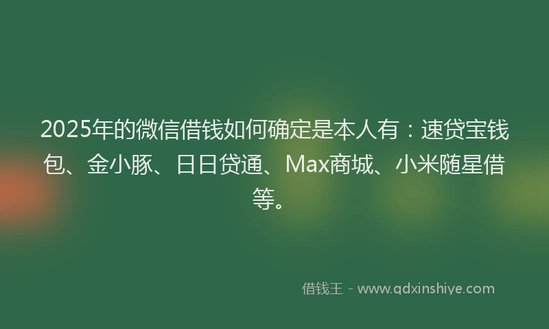2025年的微信借钱如何确定是本人有:速贷宝钱包、金小豚、日日贷通、Max商城、小米随星借等。