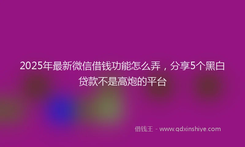 2025年最新微信借钱功能怎么弄，分享5个黑白贷款不是高炮的平台
