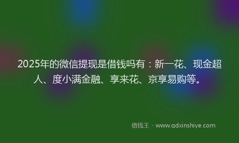 2025年的微信提现是借钱吗有：新一花、现金超人、度小满金融、享来花、京享易购等。