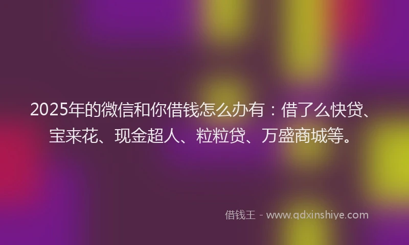 2025年的微信和你借钱怎么办有：借了么快贷、宝来花、现金超人、粒粒贷、万盛商城等。