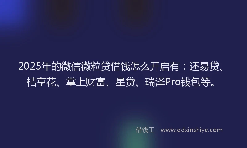 2025年的微信微粒贷借钱怎么开启有：还易贷、桔享花、掌上财富、星贷、瑞泽Pro钱包等。