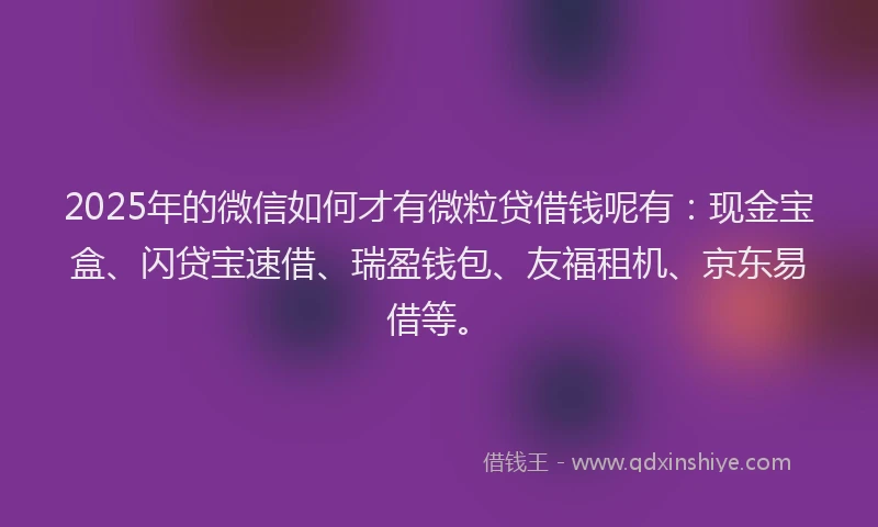 2025年的微信如何才有微粒贷借钱呢有：现金宝盒、闪贷宝速借、瑞盈钱包、友福租机、京东易借等。