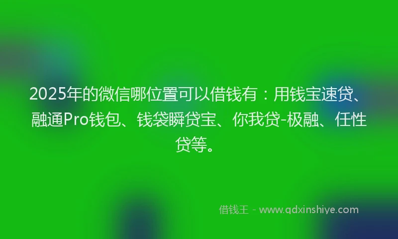 2025年的微信哪位置可以借钱有：用钱宝速贷、融通Pro钱包、钱袋瞬贷宝、你我贷-极融、任性贷等。