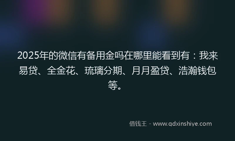 2025年的微信有备用金吗在哪里能看到有：我来易贷、全金花、琉璃分期、月月盈贷、浩瀚钱包等。