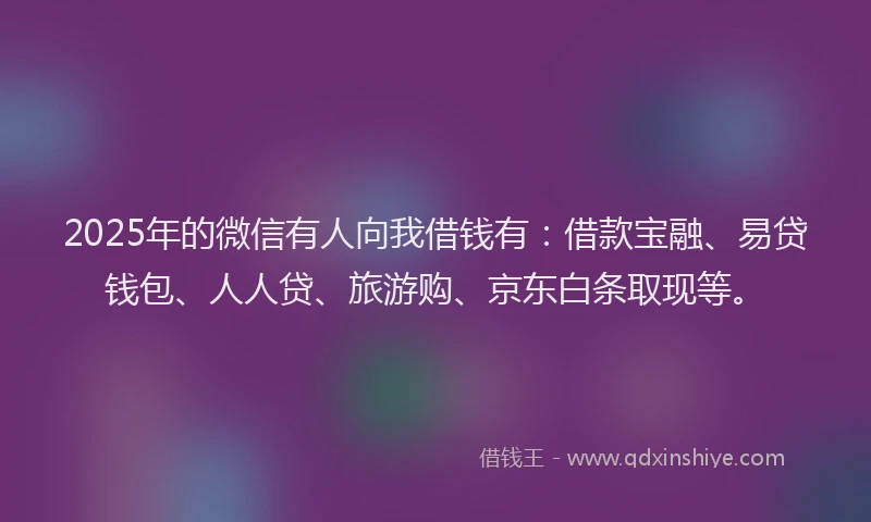 2025年的微信有人向我借钱有：借款宝融、易贷钱包、人人贷、旅游购、京东白条取现等。