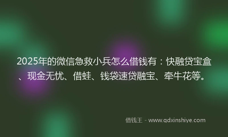 2025年的微信急救小兵怎么借钱有：快融贷宝盒、现金无忧、借蛙、钱袋速贷融宝、牵牛花等。
