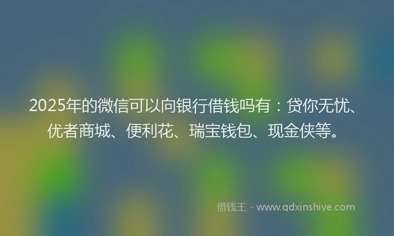 2025年的微信可以向银行借钱吗有：贷你无忧、优者商城、便利花、瑞宝钱包、现金侠等。
