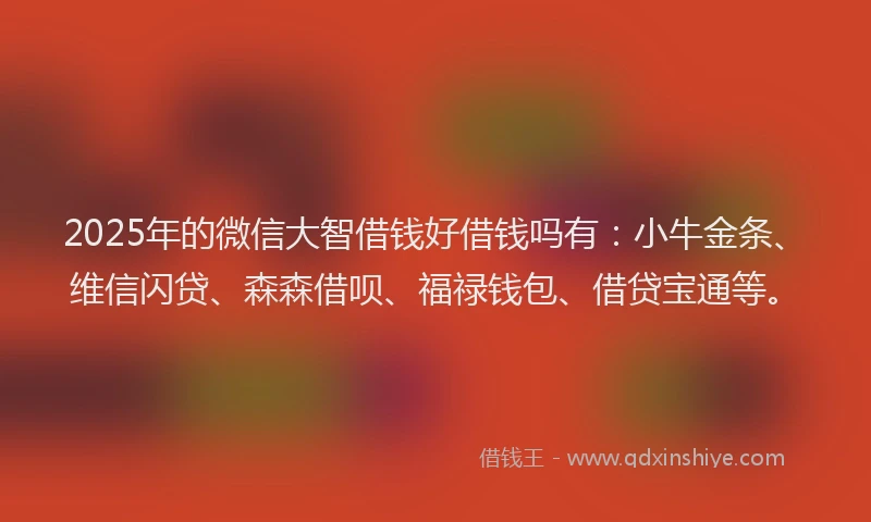 2025年的微信大智借钱好借钱吗有：小牛金条、维信闪贷、森森借呗、福禄钱包、借贷宝通等。