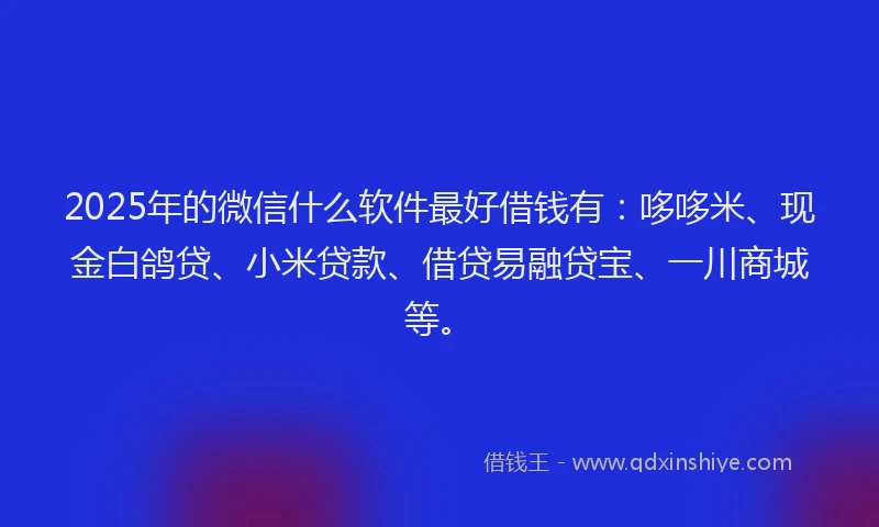 2025年的微信什么软件最好借钱有：哆哆米、现金白鸽贷、小米贷款、借贷易融贷宝、一川商城等。