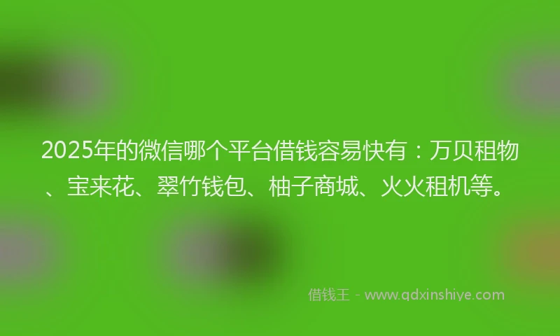 2025年的微信哪个平台借钱容易快有：万贝租物、宝来花、翠竹钱包、柚子商城、火火租机等。