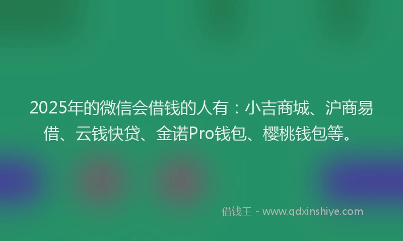 2025年的微信会借钱的人有：小吉商城、沪商易借、云钱快贷、金诺Pro钱包、樱桃钱包等。