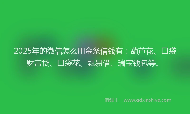 2025年的微信怎么用金条借钱有：葫芦花、口袋财富贷、口袋花、甄易借、瑞宝钱包等。