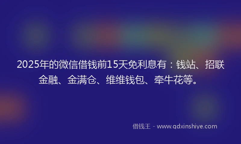 2025年的微信借钱前15天免利息有：钱站、招联金融、金满仓、维维钱包、牵牛花等。
