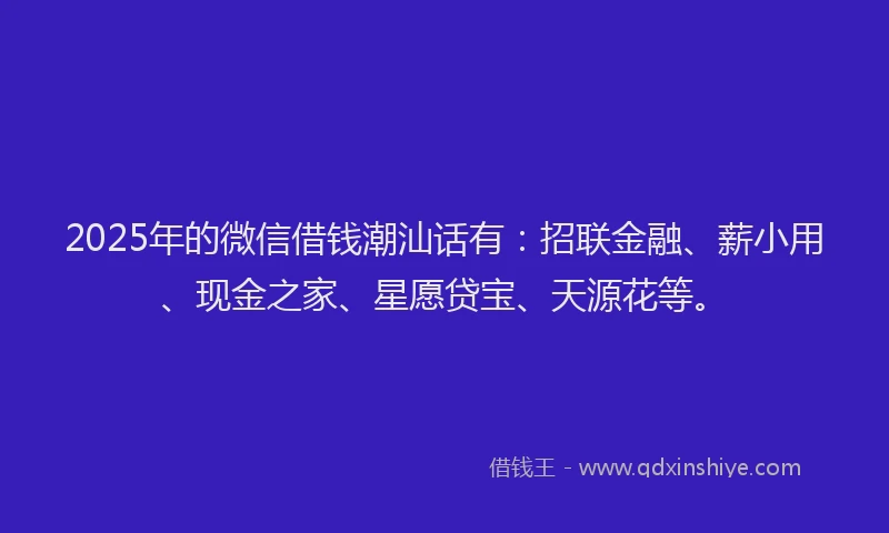 2025年的微信借钱潮汕话有：招联金融、薪小用、现金之家、星愿贷宝、天源花等。