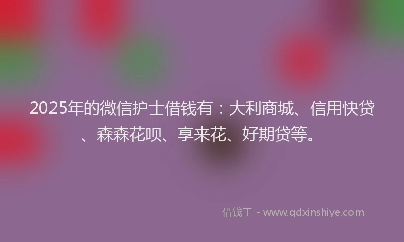 2025年的微信护士借钱有：大利商城、信用快贷、森森花呗、享来花、好期贷等。