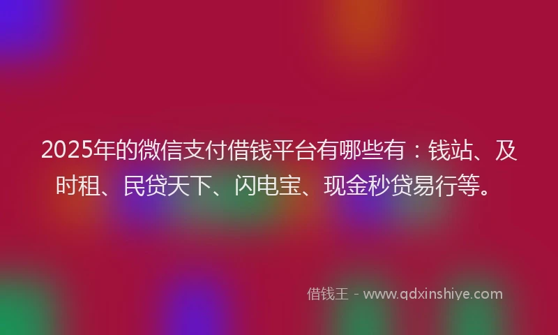 2025年的微信支付借钱平台有哪些有：钱站、及时租、民贷天下、闪电宝、现金秒贷易行等。
