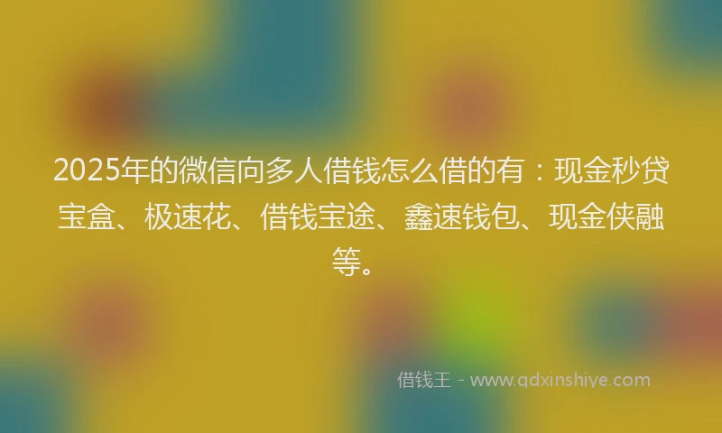 2025年的微信向多人借钱怎么借的有：现金秒贷宝盒、极速花、借钱宝途、鑫速钱包、现金侠融等。