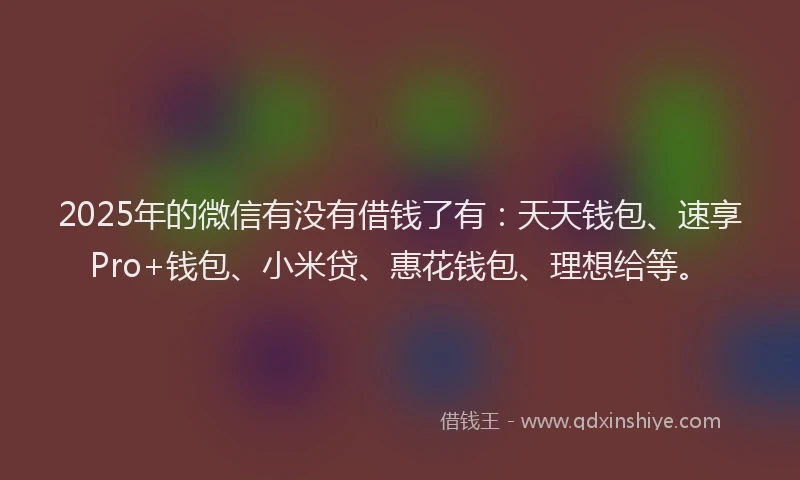2025年的微信有没有借钱了有：天天钱包、速享Pro+钱包、小米贷、惠花钱包、理想给等。