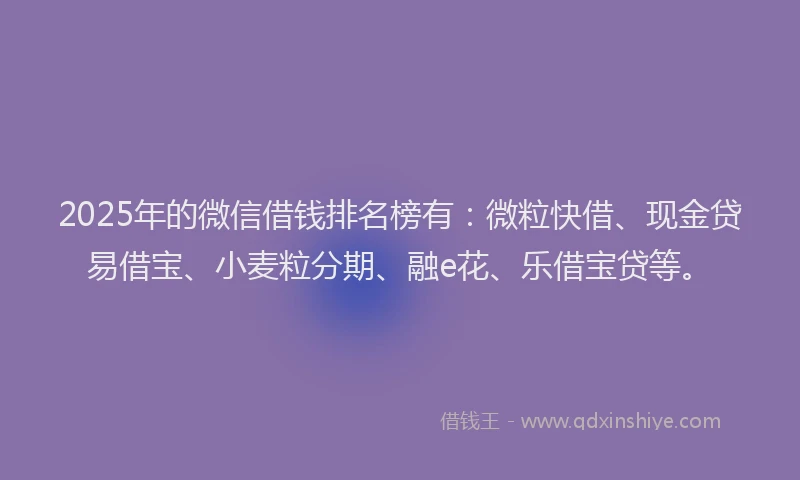2025年的微信借钱排名榜有：微粒快借、现金贷易借宝、小麦粒分期、融e花、乐借宝贷等。