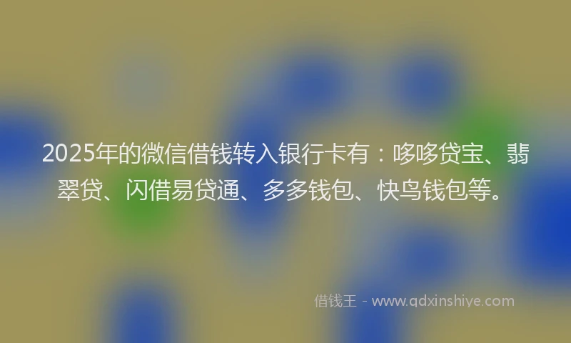 2025年的微信借钱转入银行卡有：哆哆贷宝、翡翠贷、闪借易贷通、多多钱包、快鸟钱包等。