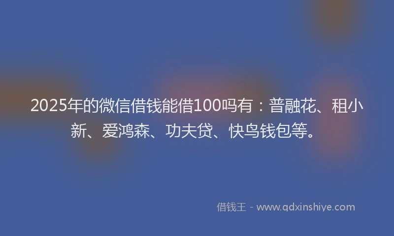 2025年的微信借钱能借100吗有：普融花、租小新、爱鸿森、功夫贷、快鸟钱包等。