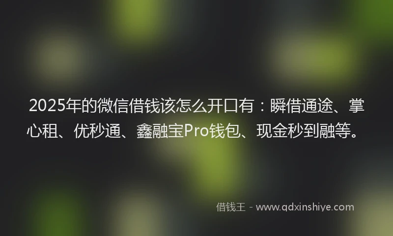 2025年的微信借钱该怎么开口有：瞬借通途、掌心租、优秒通、鑫融宝Pro钱包、现金秒到融等。