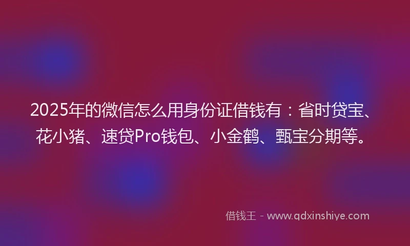 2025年的微信怎么用身份证借钱有：省时贷宝、花小猪、速贷Pro钱包、小金鹤、甄宝分期等。