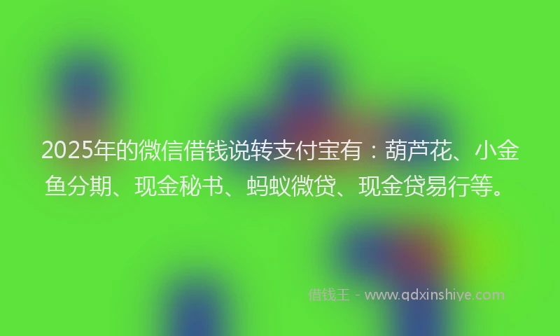 2025年的微信借钱说转支付宝有：葫芦花、小金鱼分期、现金秘书、蚂蚁微贷、现金贷易行等。