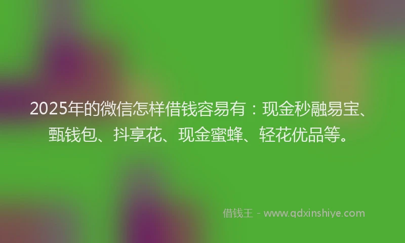 2025年的微信怎样借钱容易有：现金秒融易宝、甄钱包、抖享花、现金蜜蜂、轻花优品等。