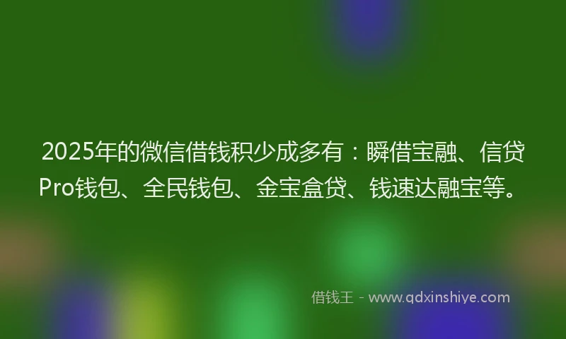 2025年的微信借钱积少成多有：瞬借宝融、信贷Pro钱包、全民钱包、金宝盒贷、钱速达融宝等。