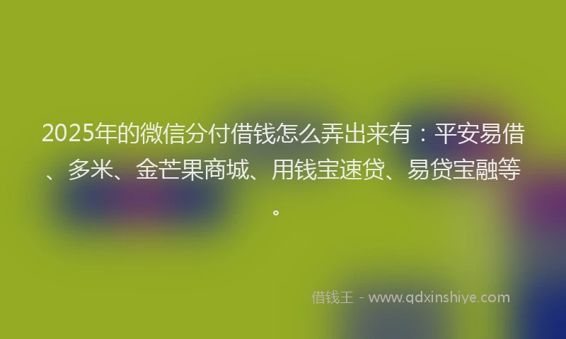 2025年的微信分付借钱怎么弄出来有：平安易借、多米、金芒果商城、用钱宝速贷、易贷宝融等。