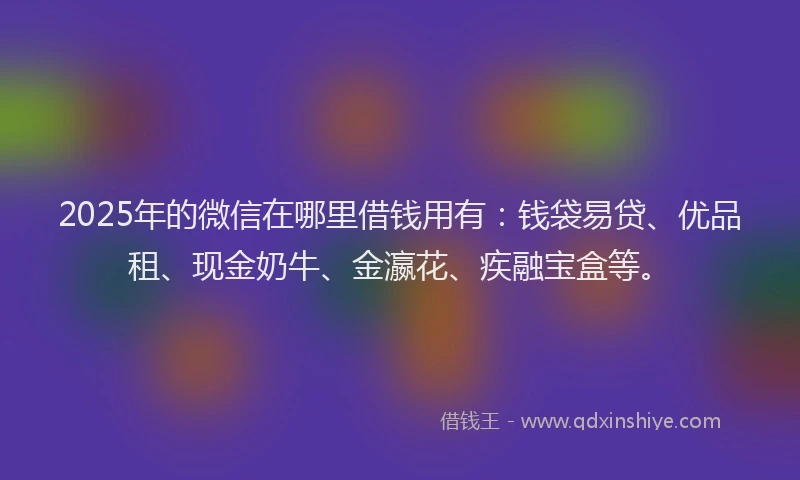 2025年的微信在哪里借钱用有：钱袋易贷、优品租、现金奶牛、金瀛花、疾融宝盒等。