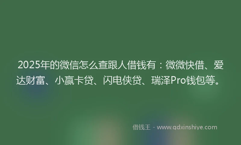 2025年的微信怎么查跟人借钱有:微微快借、爱达财富、小赢卡贷、闪电侠贷、瑞泽Pro钱包等。