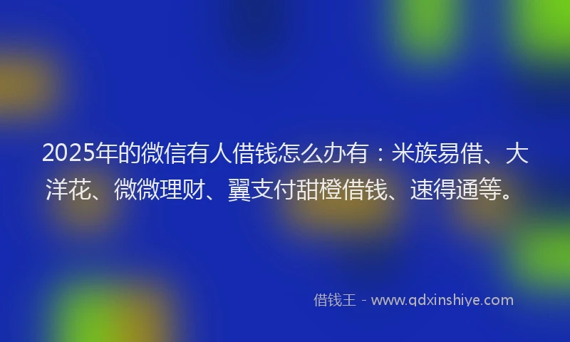 2025年的微信有人借钱怎么办有：米族易借、大洋花、微微理财、翼支付甜橙借钱、速得通等。